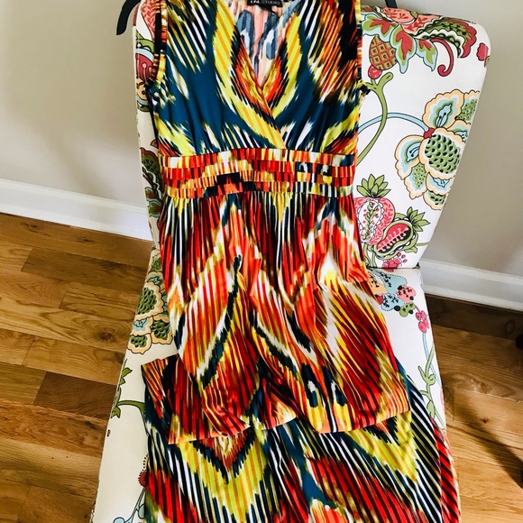 Gently Worn I.N. Studio V-Neck Sleeveless Maxi Dress Multi-Color Size 6 - Picture 8 of 9